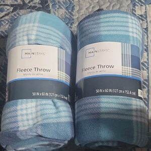 Mainstays Blue and White Plaid Fleece Throw